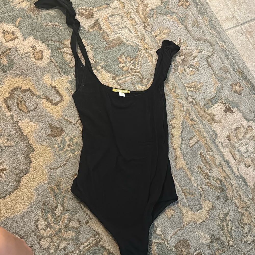 Gianni bini black cotton body suit with bow tied straps